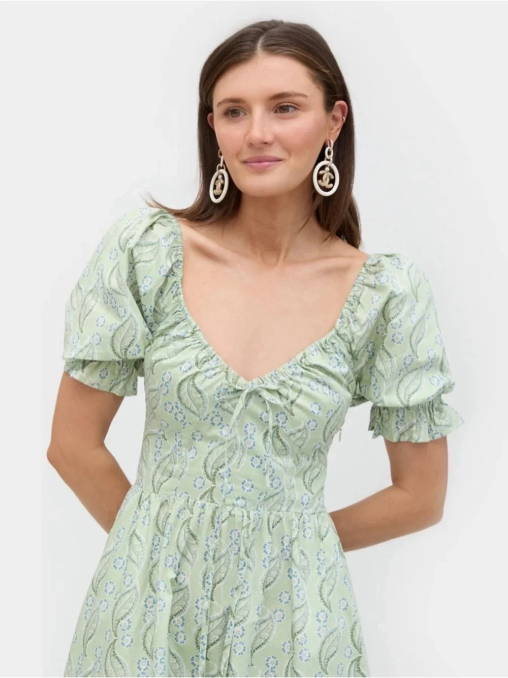 Hill House Ophelia Dress In Green Floral Eucalyptus Size XL NWT - Picture 3 of 9